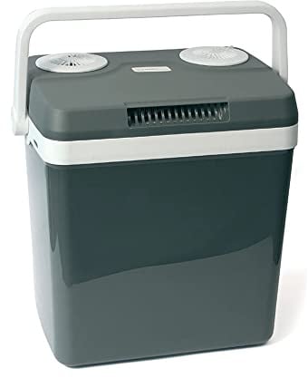 Dino KRAFTPAKET 131001 Kühlbox 12V 230V (WÄRMT & KÜHLT) HÖHE: 44cm GRÖSSE: 32-Liter (28L netto) Elektrische Kühlbox für Auto Boot Camping, Elektrokühlbox mit ECO-Modus, Grau