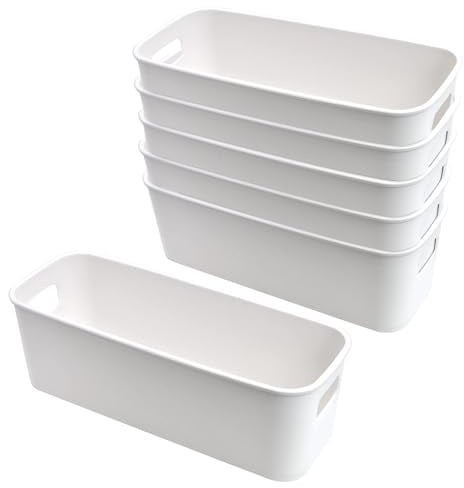 LYLIDIA 6 Stück Aufbewahrungsbox Klein Schmal 30cm, Kunststoffbox Organizer Box Aufbewahrung, Aufbewahrungskorb Kisten Schrank Schubladen Ordnungsboxen Basket körbchen für Bad, Küche Regal (Weiß)