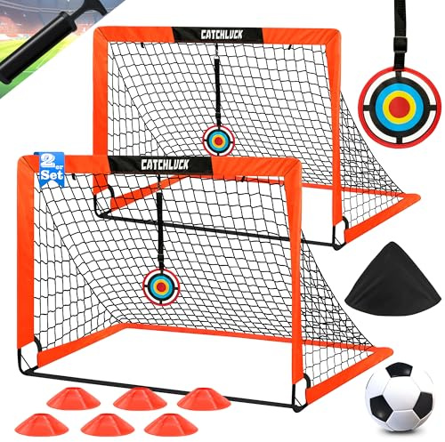 CATCHLUCK Fußballtor Kinder Fussballtore für Garten Kinder Tor Fussball Trainingszubehör mit Pop Up 2er Set, Fussball, 6 Fußballkegel und Tragetasche, Rot