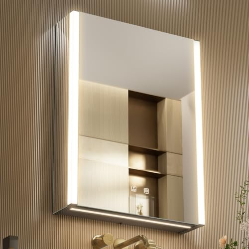 KWW 55 x 70 cm Großer LED-Badezimmerschrank aus Aluminium mit Spiegel