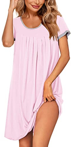 Ekouaer Damen Nachthemd Winter Nachtwäsche Kurz Kuschelig Sleepshirt Loose fit große größen Nachtshirts, Rosa, M