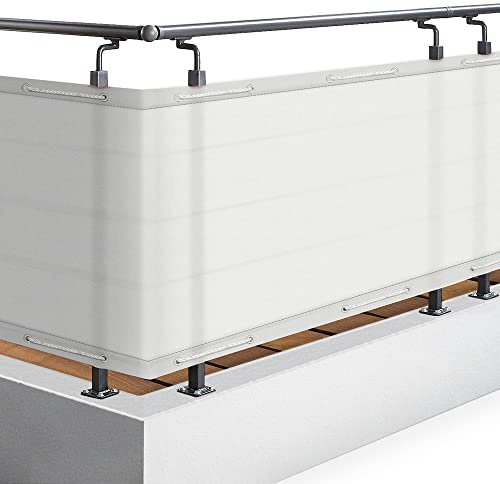 Sol Royal Balkon Sichtschutz PES blickdichte Balkonumspannung mit Ösen | 90x500cm Weiß wasserabweisend witterungsfest 160 mit UV-Schutz Balkonbespannung Kordel Balkonverkleidung SolVision PB2
