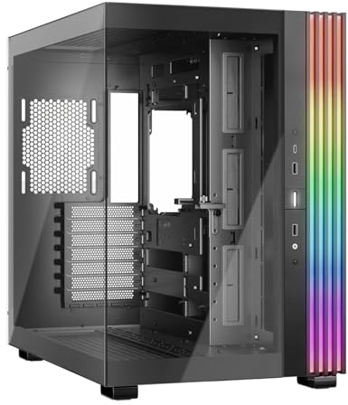 be quiet! Light Base 600 DX Black PC-Gehäuse, atemberaubender Panorama-Blick, Show Case, Dual Chamber Design, massiver ARGB LED-Streifen, invertiert und horizontal nutzbar, Backside Connector Design