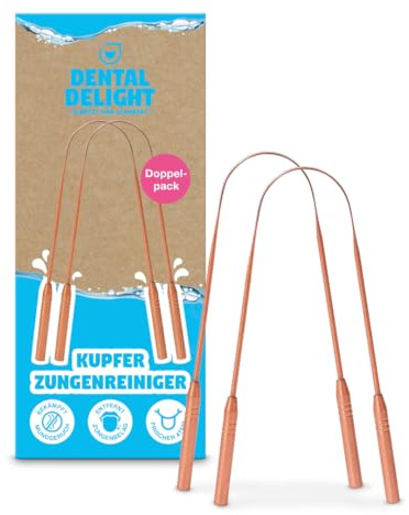 Kupfer Zungenschaber (2er Set) – Zungenreiniger aus reinem Kupfer gegen Mundgeruch & Zungenbelag – Antibakteriell, plastikfrei & langlebig | Dental Delight
