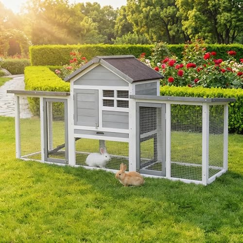 Miweba MyAnimal Hasenstall MH-31 | 181x60x95 cm | Winterfest (Grau) | Hasenkäfig | Kaninchenstall | Freilaufgehege | Kleintierkäfig | Kaninchenkäfig | Kleintiergehege | Käfig | Hasenhaus | Gehege