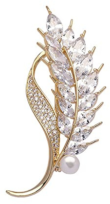 Kristall Weizen Brosche, Retro Brosche, Perle und Diamant-Damen-Pin, Elegant Zirconia Brosche, Fashion Party Brosche, für Alltag, Feiertage, Arbeit, Hochzeiten, Termine (Gold)