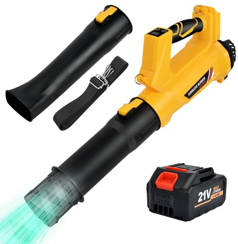 Laubbläser Akku 21V, Akku Laubsauger mit Akku und Ladegerät, 6 Geschwindigkeiten, Wird zum Reinigen, Schneeblasen, Feuerlöschen und Staubbeseitigen verwendet