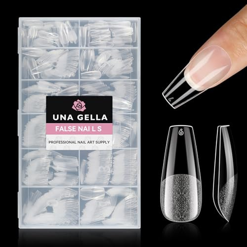 UNA GELLA Ballerina Nageltips für Gelnägel, 216 Stück 12 Größen Soft Gel Press on Nail Tips Coffin Full Cover Fake Nägel Tips Set für Nagelverlängerung Halb Matt DIY Art Home