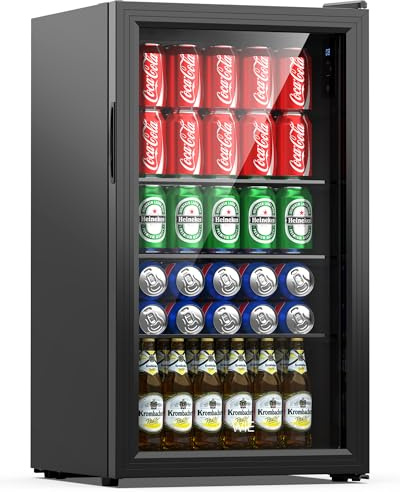 WIE Getränkekühlschrank Mini Kühlschrank mit Doppelte Glastür mit Verstellbaren Ablagen Indoor Outdoor Klein Bierkühlschrank Wendetür Leise 86 Liter 120 Dosen für Soda/Bier für Zuhause/Küche/Bar/Büro