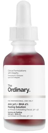 The Ordinary AHA 30% + BHA 2% Solution, Peeling-Lösung mit Alpha-Hydroxysäuren und Beta-Hydroxysäuren, Fortschrittliches Peeling für strahlendere Haut, 30ml