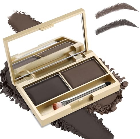 Boobeen Eyebrow Powder Kit, 2-farbige wasserfeste Augenbrauenpalette Makeup Füllen von Augenbrauen, Augenbrauenfarbe Puderform natürlich aussehende Braue - mit Spiegelpinsel