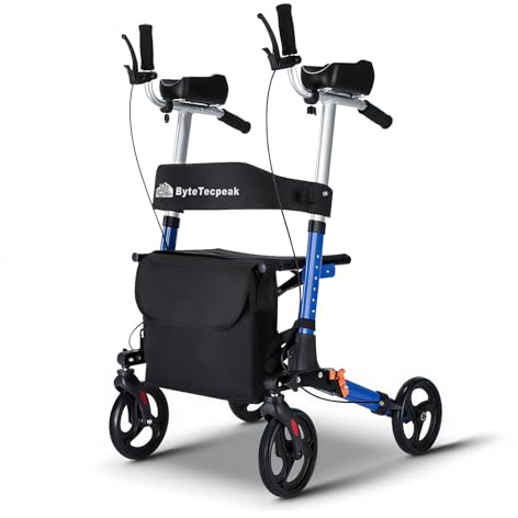 R2 Rollator Faltbar und Leicht mit Sitz, Rollatoren Schmal für Wohnung, Gehhilfe Rollator für Senioren Klappbar, ausgestattet mit verstellbaren Unterarmauflagen, belastbar bis 100 kg, 5 Jahre Support