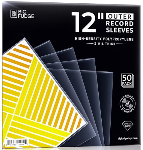 BIG FUDGE Schallplatten Hüllen Außen - 12 x 50 Stk. - Vinyl Sleeves - Vinyl Hüllen Transparent aus 3mil Starken Polypropylen-Kunststoff - LP Schutzhüllen - Plattenhüllen