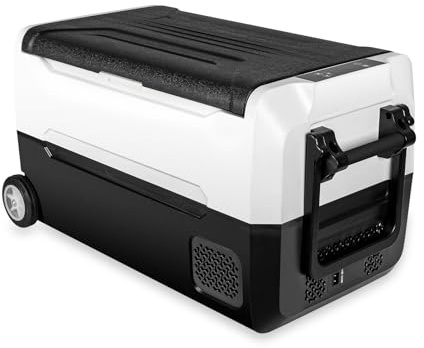 Fullwatt Kompressor Kühlbox 35L mit Rollen, Kühlung bis -20° C, Kühlschrank Elektrisch 12V 24V 220V-240V Anti-Schütteln,Gefrierbox für Camping Auto,LKW, Boot, Reisemobil, Steckdose,Tragbar