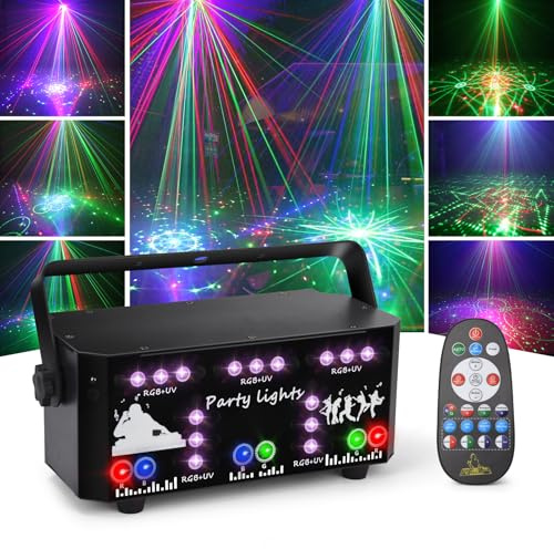 Fwiull Discolicht Partylicht mit Fernbedienung DMX Musikgesteuert | Disco Licht Party Lichter mit Stroboskop, DJ Projektor Lichter RGB LED Party Lampe für Halloween Weihnachten Klub (WRSL23)