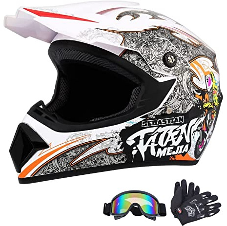Senhill Motorradhelm Motocross Helm Dirt Bike Off-Road-Helm | mit Handschuhen Schutzbrille, für Unisex Jugend Erwachsene