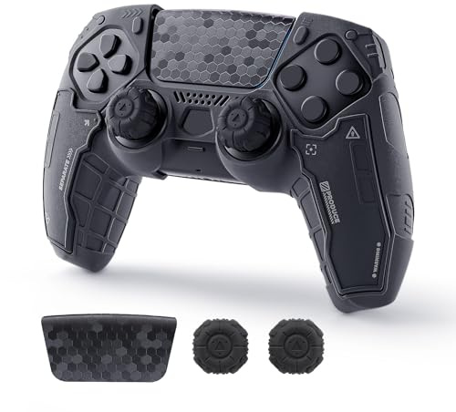 GeekShare G.S.TAC Professionelle Rutschschutz Silikon Hülle für PS 5 Controller, PS 5 Controller Hülle Skin mit 2 Stick Kappen und Aufklebern, Taktik Schwarz