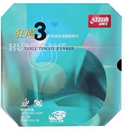 DHS Hurricane 3 NEO Tischtennis-Gummiplatte (schwarz/rot, 2,15/2,2 mm; Härtegrad:39/40/41), mit Ping Pong Rubber für Wettkämpfe