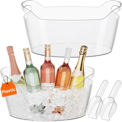 Lifewit 2 x 6,5L Sektkühler mit Eisschaufel für Cocktailbars aus Kunststoff | Groß Getränkekühler Schale mit Griffen für Wein Bier Champagne Getränke, Tragbar Getränkewanne Flaschenkühler Weinkühler