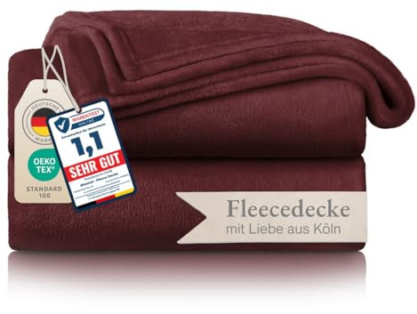 Blumtal Fleecedecke, 150 x 200 cm, dunkelrot, Öko-TEX®, Decke für Sofa, Cocooning, Fleecedecke, dick, flauschig, weich und warm, hohe Qualität