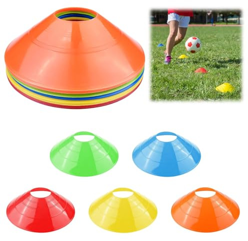 Miayical 15 Stück Fußball Hütchen Set – Runde Markierungshütchen in 5 Farben für Fußballtraining, Slalom & Koordination | Pylonen & Trainingszubehör für Kinder, Schule & Verein