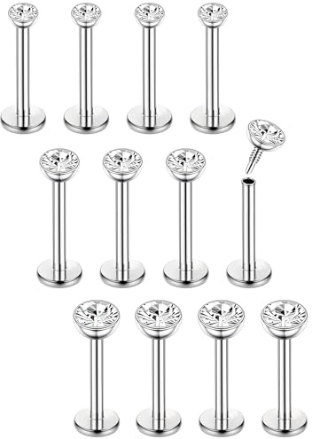 Chriscoco 16G 12Pcs Helix Chirurgenstahl Piercing Ohr Conch Nasenpiercing Tragus Lippenpiercing Labret Studs 8mm für Frauen Männer Silber