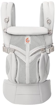 Ergobaby Babytrage für Neugeborene bis zum Kleinkind, 4-Positionen Omni 360 Cool Air Mesh Pearl Grey, Ergonomische Baby-Tragetasche Bauchtrage Rückentrage