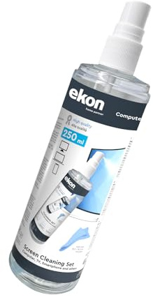Ekon Display-Reinigungsspray mit Mikrofaser-Tuch, 250ml, Reinigungsset für Monitore, Laptops, Kameras, Videokameras, MacBook, TV, Smart TV, Smartphone, Tablet