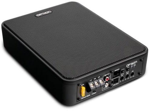Option DRIVE7.6UA Aktiv-Subwoofer - Kompakter Untersitz-Subwoofer mit integrierter Endstufe - inkl. Pegelfernbedienung - High-Level-In, 100 Watt RMS, 30 Hz - 150 Hz, 3.5kg