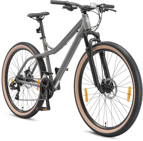 BIKESTAR Hardtail Aluminium Mountainbike Shimano 21 Gang Schaltung, Scheibenbremse 27.5 Zoll Reifen | 17 Zoll Rahmen Alu MTB | Oliv & Grau
