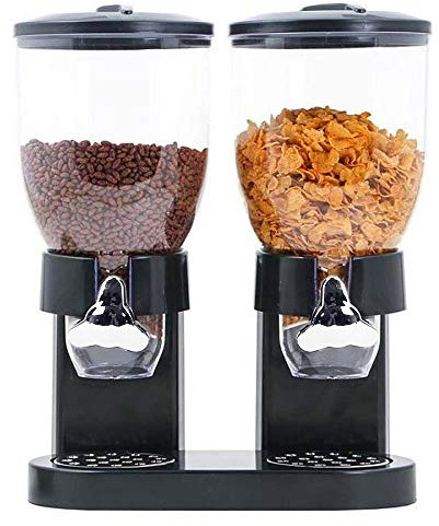Kedia Getreidespender, Müslispender, Lebensmittelspender, Snackspender, Trockenfutter Spender mit Drehknopf, 2 x 3.5L (schwarz)