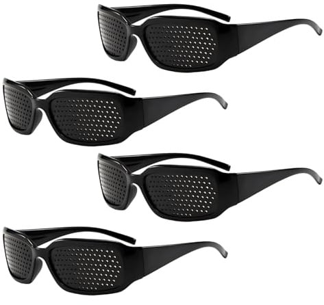 4 Stück Rasterbrille Pinhole Glasses, Augentrainer Lochbrille, Schwarze Rasterbrille für Sehvermögen-Verbesserung und Augenentspannung, Gitterbrille mit Faltbaren Bügeln für Augen-Training