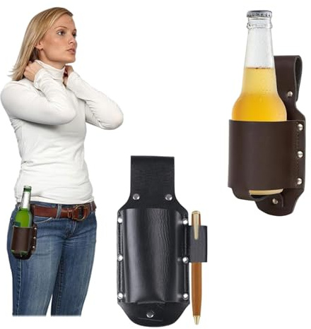 2 Stücke Bierholster,Bierholster,Biergürtel Bierhalter,Bier Holster für Herren Vintage Leder,Taille Bier Holster,Bierhalter,Herrengeschenk, geeignet zum Grillen, Camping, Outdoor (schwarz, braun)
