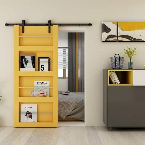 CCJH 228cm (7.5FT) Schiebetür Set schiene laufschienen mit Bodenführung Holz schiebetürbeschlag, Nachrüsten