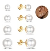 ORAZIO 4 Paar Perlenohrringe Silber 925 Damen Mädchen Ohrstecker Silber 925 Gold Perlen Damen Ohrring Goldene Ohrringe Set Hypoallergene Süßwasserperlen Ohrringe Silber Set