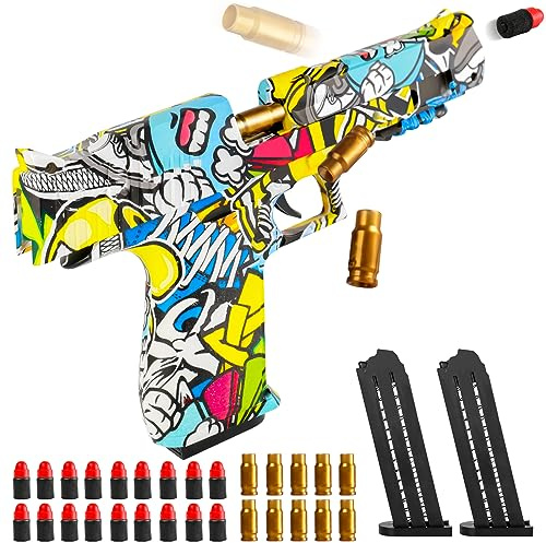 XAZASTOV Spielzeug Pistole mit Graffiti, Spielzeugpistole für 6+ Kinder, Schaumstoff-Blaster Toy, Spielzeug-Schaum-Blaster mit 60 Weicher Kugel und 2 Magazin, Pistole Kinder für Jungen Mädchen