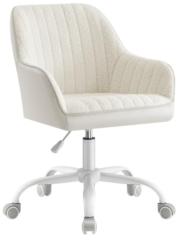 SONGMICS Bürostuhl, Drehstuhl, Sherpa und Kunstleder, Schaumstoffpolsterung, höhenverstellbar, für Arbeitszimmer, Bar, cappuccinobeige-wolkenweiß OBG012W01