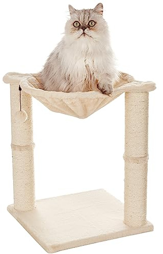 Amazon Basics Katzen-Kratzbaum mit Haus, Hängematte, Bett und Kratzstamm, 41 x 51 x 41 cm, beige