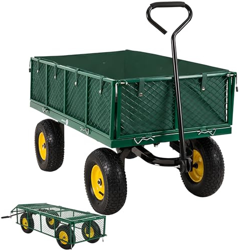 Miweba Bollerwagen MB-700 | 𝟕𝟎𝟎 kg Traglast | Luftreifen (Grün) | Wände klappbar | Volumen 220 L | Sackkarre | Schubkarre | Transportwagen | Handwagen | Gartenwagen | Wagen | Gartenkarre