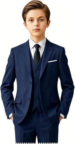 Boys Suits 5 Piece Slim Fit Suit for Kids Formal Ring Bearer Suits | 4-teiliges Set aus Weste und Hose mit Hemd und Krawatte, Smoking-Anzüge für Kinder, verstellbare Taille, für Hochzeit