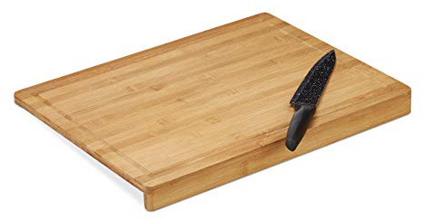 Relaxdays Tranchierbrett Bambus, Anschlagkante, Saftrille, Schneidebrett Küche, antibakteriell, natur, 3.5 x 45 x 35 cm, Hellbraun