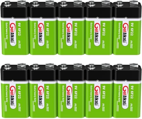 GutAlkaLi Batterien 9V Blockbatterie, 10 Stück, Longlife Power für Rauchmelder, Brand- & Feuermelder, Mikrofon 6lr61 6F22 PP3 MN1604