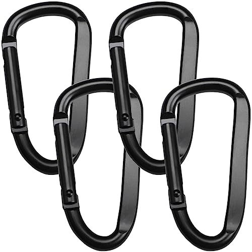 4 Stück 6,7cm,Karabiner Set,Karabiner Alu Haken D-Clip, Karabinerhaken Aluminium,Materialkarabiner,Belastbarkeit Karabinerhaken mit Schlüsselanhänger(Schwar)