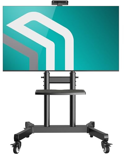 ONKRON TV Ständer rollbar 50-90 Zoll, 90 kg, max VESA 800x600, TS1891-B | TV Wagen höhenverstellbar 1215-1680 mm, neigbar ±5°, fahrbar, AV- & Webcam-Ablage, mobiler Fernsehständer mit Rollen, Schwarz