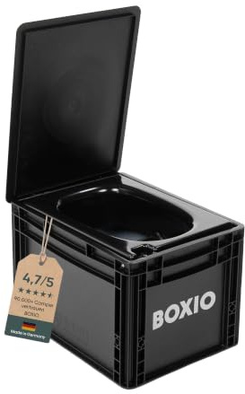 BOXIO - TOILET: Campingtoilette 40x30 kompakt ohne Chemie | mobile Trockentrenntoilette für Camping, Van, Outdoor, Dachzelt: Toilette auf Eurobox Basis ohne Strom für unterwegs, schwarz