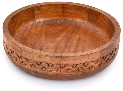 EDHAS Dekorative rote Schale aus Mangoholz, rund, geschnitzt, für Lebensmittel, Obst, Salat oder Popcorn – Küchentheke (25,4 x 25,4 x 6,35 cm)