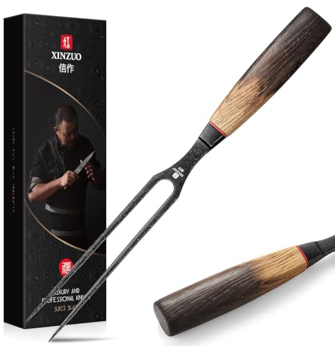 XINZUO Fleischgabel 31,5cm Tranchiergabel 430 Edelstahl -Serviergabel Steakgabel professioneller multifunktionales Grillgabel Bratengabel Kochgabel -mit Griff aus Weißeiche -exquisite Geschenkbox