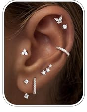 TINGN 7 Paar Hypoallergen Ohrringes Silber Set für Damen 14K Vergoldet Kleine Ohrstecker Stapelbar Zirkonia Ohrstecker Creolen Ohrringe Helix Piercings Ohr für Mehrere Piercings