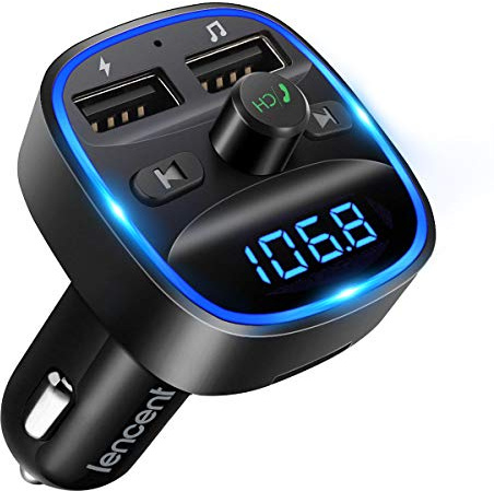 LENCENT Bluetooth FM Transmitter Auto, Musik Adapter für Auto Radio, KFZ Bluetooth Zigarettenanzünder Freisprechanlage, 2 USB Ports, Unterstützt SD-Karte USB-Sticks