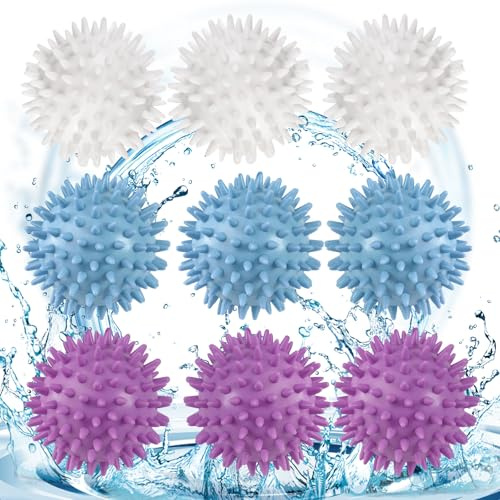 9 Stück Trocknerbälle für Wäschetrockner, Trockner Ball, für Heim Kleidung | Waschbälle für Daunenjacken, Waschball für Waschmaschine, Wiederverwendbare Dryer Balls (Blau, Weiß, Lila)